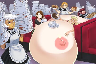 breasts female food hyper_breasts icymasamune maid maid_uniform massive_breasts multiple_females multiple_girls nipples