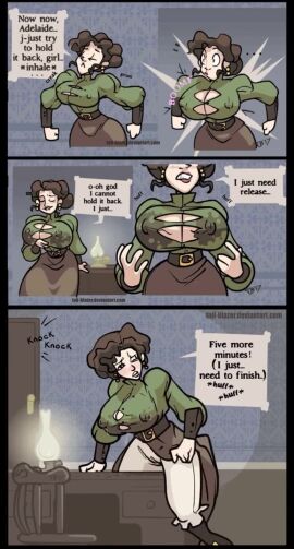 1girls adelaide_(tail-blazer) belt breast_expansion breast_growth breasts brown-haired_female brown_dress brown_hair brunette-haired_female brunette_female brunette_hair button_pop dry_humping edwardian edwardian_dress edwardian_era embarrassed embarrassed_female female female_masturbation female_only female_pleasure green_clothing history hot humping humping_desk humping_table lactation lactation_through_clothes leaking_milk masturbation masturbation_through_clothing milk milky perfume perfume_bottle pussy_juice pussy_juice_drip pussy_juice_trail solo solo_female tagme tail-blazer video wet_clothes wet_clothing wet_pussy