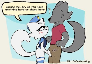 2024 absurd_res anthro blush boy_kisser_(meme) boykisser boykisser_(meme) bulge_grab clothing dialogue digital_drawing_(artwork) digital_media_(artwork) domestic_cat duo english_text felid feline felis fingers fur hi_res looking_at_another looking_up male male/male mammal meme notsafeforwanking officer_boykisser_(junoandmaxx) police police_officer police_uniform silly_cat_(mauzymice) simple_background smile tail text uniform white_body white_fur wolf