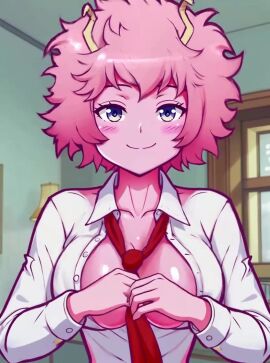 ai_generated animated big_breasts mina_ashido my_hero_academia no_sound school_uniform smile tagme undressing video