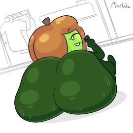 1girls :3 anthro apple artist_name artist_signature ass ass_bigger_than_body ass_focus big_ass big_butt butt_focus candy_apple caramel_apple caramel_apple_(qwiuo) fat fat_ass fat_butt female female_focus female_only food food_creature moonilade object_show object_shows orange_hair pseudo_hair solo solo_female solo_focus sweat watermark white_eyes