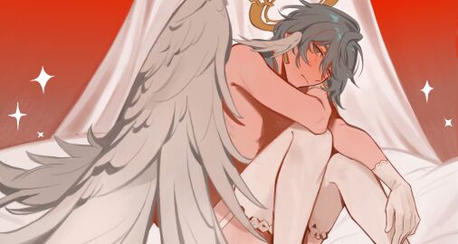 1boy angel honkai:_star_rail lingerie male male_only sunday_(honkai:_star_rail) wings