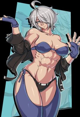 1girls abs angel_(kof) antonnubies antonubbies athletic athletic_female big_breasts breasts clothed clothed_female female female_focus female_only king_of_fighters light-skinned_female light_skin looking_at_viewer mexican mexican_female muscular muscular_female silver-haired_female silver_hair snk solo solo_focus thick_thighs thighs toned toned_female video_game_character