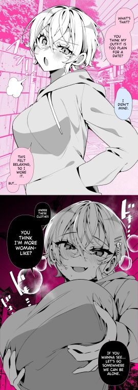 1girls a_boyish_girlfriend_in_high_humidity big_breasts blush breast_focus breast_grab breasts clothed dialogue english_text fangs female female_focus grabbing_own_breast grabbing_own_breasts hoodie invitation inviting large_breasts manga open_mouth original original_character ouchi_kaeru pink_background short_hair solo solo_focus steam tomboy translated