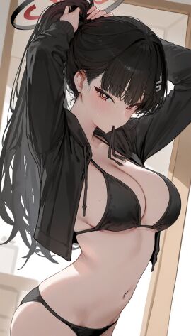 1girls bikini_top blue_archive blush breasts female navel rio_(blue_archive)