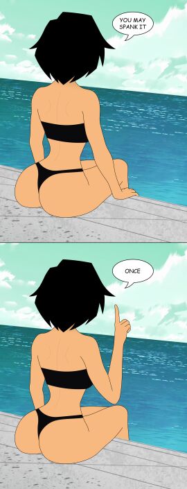 1girls back_view big_hero_6 big_hero_6:_the_series bikini black_hair disney disney_channel female gogo_tomago marvel marvel_comics mehefin013 meme png rear_view self_upload sitting speech_bubble viewed_from_behind you_may_spank_it_once_(meme)