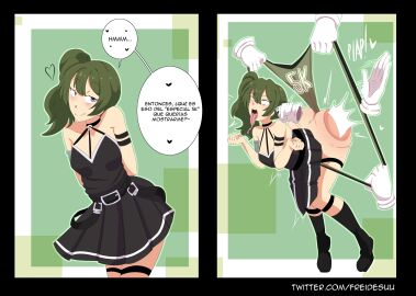 ass black_dress bullying calzonchino calzones calzónchino choker collar disembodied_hand disembodied_hands dress embarrassing female freidesuu frieren_beyond_journey's_end green_hair humiliation light-skinned_female light_skin nerd side_ponytail sousou_no_frieren spanish_text spanking ubel_(sousou_no_frieren) wedgie wedgiebully wedgied_female wedgienerd wedgies