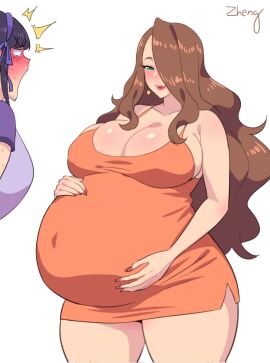 1futa 1girls age_difference asian_futa ass big_ass big_breasts breasts brown_hair child_bearing_hips clothed clothing edit fan_edit female female_focus fully_clothed futa_wife futa_with_female futanari hand_on_belly heavily_pregnant huge_belly implied_futa interracial intersex lipstick mature_female milf no_nut_november older_female orange_dress original original_character pregnancy_reveal pregnant ready_to_pop shocked_expression solo_focus surprised sweat thick_thighs tzuyin_hsieh victoria_grand younger_futa zheng