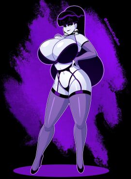 atomickingboo breasts busty duplicate female goth high_heels lindel_dollice_quilten oc original original_character repost the_besties_(atomickingboo)