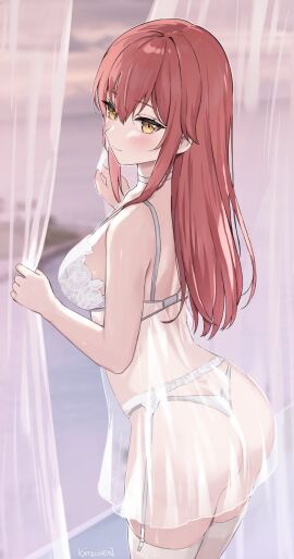 1girls absurd_res absurdres afternoon ass ass_cleavage ass_crack back bare_arms bare_hands bare_shoulders bare_skin belly blush blush_lines blushing_at_viewer blushing_female bra breasts butt_crack choker clouds curtain curvy curvy_body curvy_female curvy_figure curvy_hips curvy_thighs day daytime dot_nose elbows female female_focus female_only fingers garter_straps groin hair_between_eyes half_naked high_resolution highres hourglass_figure indoor indoors kaetzchen lace_bra lace_panties lace_underwear laced_bra laced_panties laced_underwear legs legs_together legwear light-skinned_female light_skin liliya_(kaetzchen) lingerie lingerie_only long_hair looking_at_viewer looking_back medium_breasts naked naked_female nude nude_female original original_art original_artwork original_character outdoors outside panties red-haired_female red_hair shoulders sideboob sky slender_body slender_waist slim_female slim_waist smile smiling_at_viewer solo standing stockings thick_ass thick_thighs thighhighs thighs thin_waist underwear upper_body v-line white_bra white_choker white_garter_straps white_legwear white_lingerie white_panties white_stockings white_thighhighs white_underwear wide_hips window yellow-eyed_female yellow_eyes