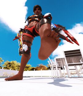 1girls 3d blumblum abs athletic athletic_female barefoot big_feet black_hair brown_eyes crush crushing dark-skinned_female dark_skin female fit fit_female foot_fetish foot_focus giantess lifeguard lifeguard_pharah long_toes looking_at_viewer looking_down looming low-angle_view muscular muscular_female overwatch overwatch_2 pharah pool presenting_feet soles toes worm's-eye_view