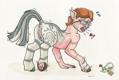 2020 anus blush blush_lines bodily_fluids brown_hair clock closed_eyes cork equid equine eyewear female feral friendship_is_magic fused_fingers fused_toes gender_transformation genitals glasses glasses_askew hair hasbro heart_symbol hooves human human_to_feral icaron mammal mid-transformation motion_lines mtf_transformation my_little_pony nipples open_mouth potion potion_bottle potion_label pussy simple_background solo species_transformation sweat sweatdrop textured_background transformation transformation_potion underhoof watch watercolor_(artwork) wearing_glasses wristwatch zebra zecora_(mlp)