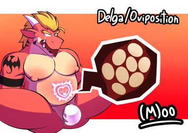 absurd_res animal_humanoid anthro belly big_belly big_nipples bodily_fluids breasts cuntboy cuntboy_with_breasts delga digital_drawing_(artwork) digital_media_(artwork) dragon dragon_humanoid egg egg_in_uterus egg_laying embarrassed erect_nipples genital_fluids genitals hi_res horn horned_humanoid humanoid humiliation internal intersex monster_(game) muscular mythological_creature mythological_scalie mythology naked nipples nude open_mouth pregnant pubic_tattoo reptile scalie simple_background solo tattoo teeth text tongue torito_moo uterus