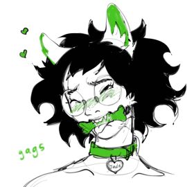 1girls black-haired_female black_hair blush collar collared color dog_bone dog_ears dog_tail female female_focus female_only gagged glasses headgear headwear homestuck jabbycockers jade_harley leash leashed long-haired_female long_hair partially_colored petplay solo solo_female tail