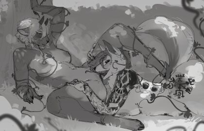 absurd_res aisling_(nightingkay) alternative_fashion anthro ass belly big_ass big_butt breast_squish breasts canid canine canis cunnilingus deer druid duo facial_piercing faun female female/female forest genitals goth hi_res hooves horn long_tongue magic_user mammal oral piercing plant predator/prey pussy ring_piercing sex squish tail tail_motion tailwag tattoo thick_thighs tongue tongue_piercing tongue_ring toridoc tree tribal_spellcaster vaginal_penetration vines wolf