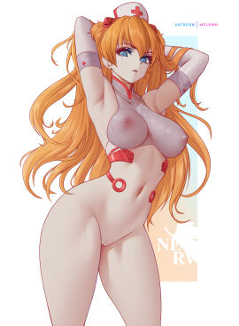 1girls 2d absurd_res areola_slip areolae armpits arms_up armwear asuka_langley_sohryu bangs belly belly_button big_breasts blush blushing_at_viewer breasts cameltoe collarbone female female_focus female_only gloves hi_res highres hourglass_figure huge_breasts large_breasts light-skinned_female light_skin long_hair looking_at_viewer melowh navel neon_genesis_evangelion nipples no_bra no_panties nurse nurse_cap nurse_uniform orange_hair panties pussy revealing_clothes see-through see-through_clothing simple_background slim_waist solo solo_female solo_focus thighs topless wide_hips