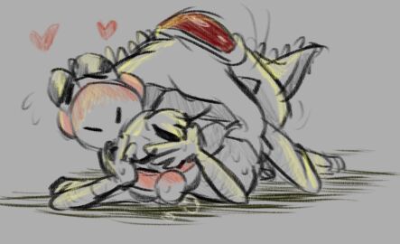 2boys anal anal_sex anthro blush closed_eyes dinosaur doggy_style duo fucked_from_behind gay gay_sex hands_on_face heart interspecies luigi male male/male mammal mario_(series) moustache nintendo penis penis_in_anus reptile scalie sex tail yoshi