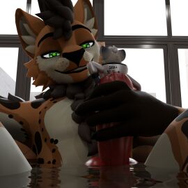 3d_(artwork) angie_spangie anthro bath digital_media_(artwork) duo felid feline genitals hi_res macro male male/male mammal masturbation penis vore