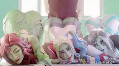 1boy 3d 3girls ass ass_up blonde_hair dc_comics domino_(marvel) female female_focus fortnite group_sex harley_quinn large_ass lecheryamoreva light-skinned_female light_skin looking_at_viewer magicalmysticva male marvel moaning opennsfwsp pamela_isley poison_ivy red_eyes sex sound tagme twintails veedeeshka video voice_acted