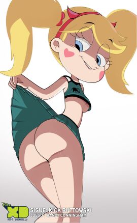 1girls ass ass_focus big_ass big_butt biting_lip biting_own_lip blonde blonde_hair blue_eyes bottom_heavy breasts bubble_butt cheerleader cheerleader_uniform disney disney_channel disney_xd female female_only flashing gosgoz horny_female looking_down low-angle_view presenting_ass round_ass showing_ass simple_background skirt skirt_lift small_breasts spanish spanish_text star_butterfly star_vs_the_forces_of_evil tagme thick_thighs thighs thunder_thighs twintails