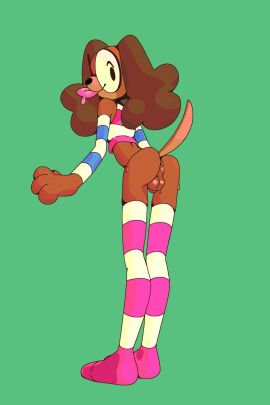 2024 anthro arm_warmers armwear backsack balls ballsack brown_body brown_fur canid canine canis clothed clothing digital_drawing_(artwork) digital_media_(artwork) domestic_dog eyewear fur futa_anthro futanari genitals glasses green_background hi_res intersex intersex_anthro legwear lii_demo looking_at_viewer looking_back looking_back_at_viewer mammal no_underwear pattern_arm_warmers pattern_armwear pattern_clothing pattern_legwear pattern_thigh_highs simple_background solo standing striped_arm_warmers striped_armwear striped_clothing striped_legwear striped_thigh_highs stripes tail thigh_highs tongue tongue_out trans_woman transfem