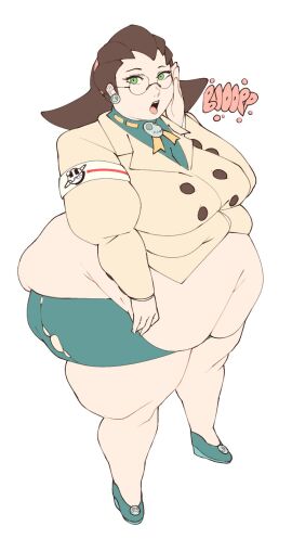 belly belly_fat belly_fetish belly_focus belly_overhang bifurcated_gunt big_belly burping bursting_out_of_clothing deep_navel double_chin exposed_fat_belly fat fat_belly fat_female fat_fetish fat_rolls fat_thighs female female_focus female_only flabby_arms kafekafei mega_man mega_man_legends morbidly_obese_female obese overweight_female tron_bonne undersized_clothes wide_hips