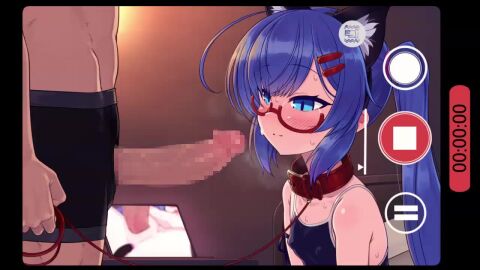 blowjob blue_eyes collar cum cum_in_mouth cum_in_pussy cum_inside glasses null_(nyanpyoun) otomachi_una purple_hair recording recording_on_phone recording_video sound straight straight_sex tagme timer video