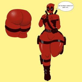 1boy androgynous ass big_ass bonnies_garden bubble_ass bubble_butt deadpool femboy girly huge_ass male male_focus male_only marvel marvel_comics puffy_nipples solo speech_bubble text thick_thighs wide_hips