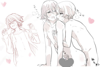 2boys gay hugging hugging_from_behind hugging_partner kamishiro_rui male project_sekai railing rui_kamishiro ruikasa tenma_tsukasa tkasabrui