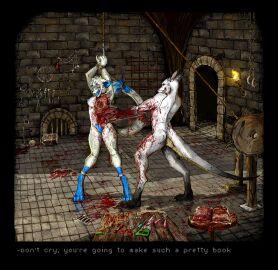 anthro bodily_fluids breasts cellar cuff_(restraint) digital_media_(artwork) duo english_text executioner female flaying gore guro handcuffs hi_res jeffusherb male male/female metal_cuffs original pixel_(artwork) pussy restraints sadism skinning text victim