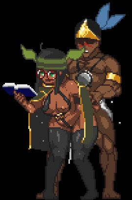 1boy 1girls animated animated_image black_hair bouncing_breasts breasts breasts_out dark-skinned_female dark-skinned_male dark_skin emotionless emotionless_sex exposed_breasts expressionless female from_behind from_behind_position glasses male multitasking muscular muscular_male native one_breast_out pixel_animation pixel_art princess_reconquista pussy reading reading_during_sex sorry_carl standing standing_doggy_style standing_sex stockings tepa thighhighs transparent_background vaginal_penetration
