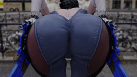 3d animated ass ass_shake ass_slap bayonetta bayonetta_(character) bayonetta_2 big_ass black_hair bouncing_ass bubble_ass bubble_butt female gun guns handgun huge_ass jiggling_ass kishi long_legs longer_than_30_seconds pistol short_hair thick_ass thick_thighs tight_clothing twerking video weapon