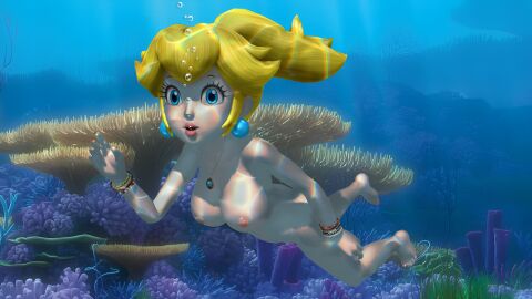 3d breasts female mario_(series) naked princess_peach underwater