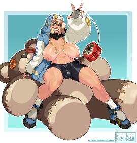 1futa alternate_breast_size alternate_version_available big_breasts blonde_hair blue_eyes breasts bridget bulge dieselbrain futa_only futanari guilty_gear guilty_gear_strive intersex large_breasts looking_at_viewer pale-skinned_futa pale_skin short_hair teddy_bear