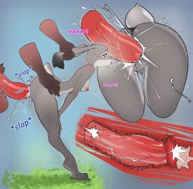 absurd_res anal anal_sex anthro ass bodily_fluids breasts cum cum_in_ass cum_inside disney duo ejaculation erection female fur genital_fluids genitals grey_body grey_fur hi_res judy_hopps lagomorph leporid male male/female mammal nipples nude penetration penile penis pussy rabbit reinecke sex simple_background tail text vulva zootopia