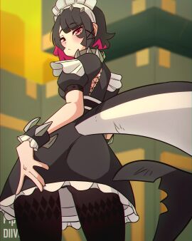 1girls 2025 2d 4:5 alternate_version_available animated ass blush diives ellen_joe female female_focus female_only looking_at_viewer maid maid_outfit panties pantyhose shark shark_tail vertical_video zenless_zone_zero