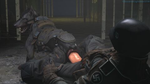 16:9 3d anal anal_sex anthro anus armor balls big_penis black_body black_fur canid canine canis digital_media_(artwork) domestic_dog duo erection feral feral_penetrated fur gay genitals hi_res huge_cock human human_on_feral human_penetrating human_penetrating_feral humanoid humanoid_genitalia humanoid_penis interspecies kampfhund male male/male male_on_feral male_penetrated male_penetrating male_penetrating_male mammal obsceneeighteensfm penetration penis pinscher puffy_anus sex widescreen wolfenstein zoophilia