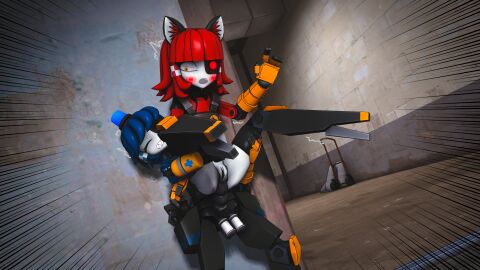 1boy 1girls 3d 3d_(artwork) about_to_cum anal_sex ass big_penis blue_hair cat_ears cum cum_in_ass cum_inside dell_spencer female male mimi_sentry penis pussy red_hair robot robot_boy robot_girl sex straight team_fortress_2 white_body