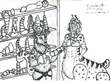 ambiguous_gender anal_beads anal_plug animal_dildo animal_sex_toy anthro antlers barbed_dildo belly belly_hair body_hair breasts buttplug cuntboy deer dildo dildo_collection duo equine_dildo eyewear felid feline feline_dildo fur futanari glasses hairy_legs harness hi_res horn huge_dildo hybrid inktober inktober_2024 intersex intersex/intersex kinktober kinktober_2024 knot knotted_dildo long_dildo lynx mammal matylda_(struskawka) multiple_piercings neck_tuft nipples nub_tail nude occult_symbol pantherine pentagram pentagram_harness piercing plug_(sex_toy) pointy_breasts sagging_breasts sex_toy shelf slightly_chubby snow_leopard struskawka struskawka_(struskawka) symbol tail taur tentacle_dildo tuft wearing_glasses