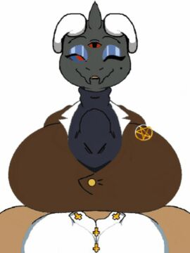 1boy 1girls 2d 2d_(artwork) 2d_animation 2d_artwork 3_eyes animated animated_gif balls beat_banger big_breasts big_penis boobjob breasts brown_body brown_skin character_request clothed_female_nude_male demon demon_girl female female_focus furry furry_female gif huge_breasts huge_cock male male/female male_on_female male_pov multi_eye paizuri paizuri_under_clothes penis smile straight toriel_beat_banger