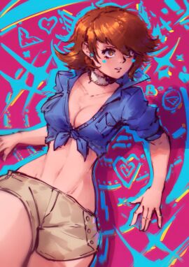 1girls atlus breasts brown-haired_female brown_hair cleavage clothed clothed_female clothing female hatidraw light-skinned_female light_skin megami_tensei no_bra no_panties persona persona_3 persona_4_arena_ultimax sega short-haired_female short_hair solo solo_female tagme yukari_takeba