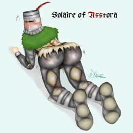 1boy armor ass ass_focus bent_over big_ass blush cute dark_souls dark_souls_i eyes_covered helmet knight male male_only no_visible_face on_knees round_ass shiny_butt shiny_clothes shy solaire_of_astora tight_clothing xolaryem