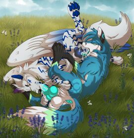 2024 69_position animal_genitalia anus arthropod balls black_nose blue_body blue_fur blue_penis bodily_fluids canid canine canine_genitalia claws closed_eyes cum cum_in_mouth cum_inside cum_on_penis duo ejaculation erection fellatio feral feral_on_feral feral_penetrated feral_penetrating feral_penetrating_feral fluffy fluffy_tail fox fur genital_fluids genitals grass grass_field hi_res insects knot lepidopteran male male/male mammal markings multicolored_body oral oral_only oral_penetration original_character pawpads penetration penile penis penis_in_mouth plant purple_eyes sex sucking tail tongue two-tone_body white_body white_fur wings zatch_(srfx18) zetsin