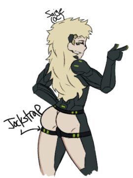 ass australian blonde-haired_male blonde_hair colored colored_sketch cybernetics cyberpunk cyborg doxiedummy gay jockstrap jockstrap_only long-haired_male long_hair male messy_hair mullet no_background original original_character polish saige_(doxie) tooth_gap yaoi