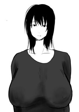 1girls areolae areolae_visible_through_clothing asian asian_female big_breasts black_hair breasts chubby clothed curvaceous curvy curvy_figure erect_nipples erect_nipples_under_clothes expressionless female female_focus female_only gigantic_breasts huge_breasts huge_nipples large_breasts light-skinned_female light_skin long_hair looking_at_viewer mature_female monochrome nipple_bulge nipples nipples_visible_through_clothing nomaluuuu original original_character pipo_(nomaluuuu) sagging_breasts solo_female voluptuous voluptuous_female