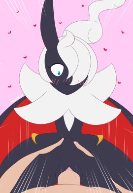 absurd_res anthro black_body blush digital_media_(artwork) duo felbat_(pal) female female_penetrated first_person_view from_front_position fur genitals grabbing_waist heart_symbol hi_res human human_on_anthro interspecies lying male male/female male_penetrating male_penetrating_female mammal missionary_position nsfwbloom on_back pal_(species) palphilia palworld penetration penile penile_penetration penis penis_in_pussy pocketpair pussy sex simple_background tagme vaginal_penetration waist_grab white_body white_fur