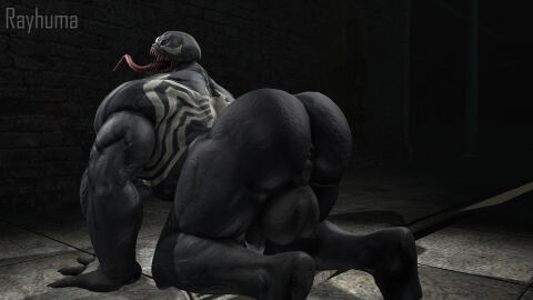 1boy ass balls big_balls black_body fangs gay genitals hi_res humanoid inviting long_tongue male male_only marvel marvel_comics muscular muscular_male nude penis presenting presenting_ass presenting_butt rayhuma sharp_teeth solo solo_focus symbiote tongue tongue_out venom venom_(marvel)