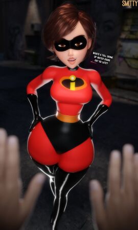 1boy 1girls brown-haired_female brown_hair brunette_female clothed clothed_female disney elastigirl female female_focus female_only flirting flirting_with_viewer helen_parr hips hips_wider_than_shoulders imminent_sex light-skinned_male light_skin looking_at_viewer male male_pov mature mature_female mature_woman milf mother pixar smitty34 superheroine talking_to_viewer the_incredibles the_incredibles_2 thick_thighs thighs wide_hips