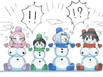 4girls blue_(tabasuko) female genderswap genderswap_(mtf) green_(tabasuko) pink_(tabasuko) red_(tabasuko) rule_63 snowman tabasuko_(artist) tagme transformation