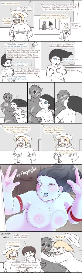 against_glass ahe_gao amanda_young bound breasts bred_by_daylight caleb_quinn comic dead_by_daylight demonettem dialogue exhibition exhibitionism female ghost ghost_girl glass kidnapped male nude nude_female nude_male philip_ojomo presenting presenting_breasts rin_yamaoka saw_(series) smiling smiling_at_viewer text the_deathslinger the_pig the_spirit_(dead_by_daylight) the_wraith